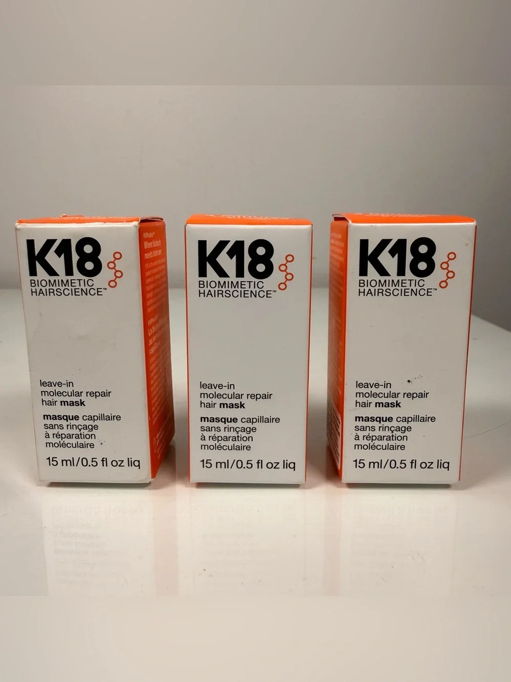 K18 Leave-In Molecular Repair Hair Mask Set of 3 x 0.5 Oz Repairing Hydrating
